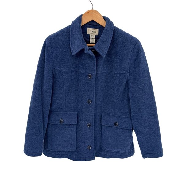 LL Bean Fleece Jacket Womens Medium Petite Blue Polyester Lined Pockets - Picture 1 of 8